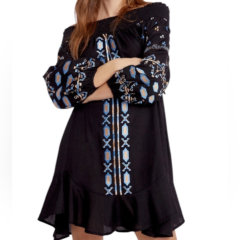 Anthropologie NEW Ranna Gill Grete Embroidered Navy Dress